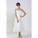 Classic Simple A-Line Strapless Tea Length Satin Wedding Dress