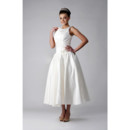 Classic Vintage A-Line Tea Length Satin Wedding Dress