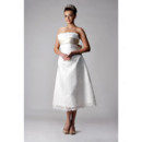 Classic Designer A-Line Strapless Tea Length Lace Wedding Dress