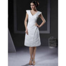 Inexpensive A-Line V-Neck Knee Length Satin Reception Wedding Dress