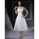 Designer Classic A-Line Halter Tea Length Satin Reception Wedding Dress
