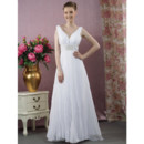 Classic A-Line V-Neck Floor Length Chiffon Wedding Dress