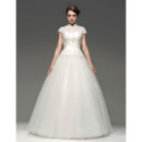 Custom Modern Ball Gown Floor Length Organza Lace Wedding Dress