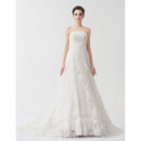 Modern A-Line Strapless Court Train Lace Wedding Dress with Straps