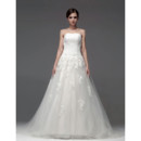 Designer Elegant A-Line Strapless Chapel Train Wedding Dress