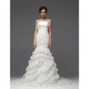 Luxury Mermaid/ Trumpet Strapless Court Train Tiered Wedding Dress