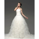 Chic Modern A-Line Strapless Chapel Train Tiered Wedding Dress