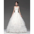 Designer Gorgeous A-Line Floor Length Tiered Wedding Dress with Spaghetti Straps