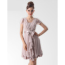 Elegant V-Neck Short Chiffon Bridesmaid Dress for Maid of honour