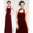 Affordable Sexy Sheath Halter Floor Length Chiffon Bridesmaid Dress for Maid of honour