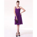 Cheap Classy Custom Sheath Straps Short Purple Chiffon Bridesmaid Dress for Maid of honour