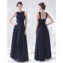 Elegant Sheath Floor Length Blue Chiffon Evening Prom Dress for Women