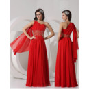 Beautiful Sheath One Shoulder Long Red Chiffon Evening Prom Dress