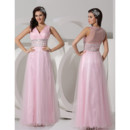 Designer A-Line V-Neck Floor Length Organza Evening Prom Dress for Women