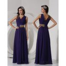 Classy Sheath V-Neck Long Chiffon Purple Prom Evening Dress for Women