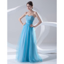 Cheap A-Line Sweetheart Long Light Blue Organza Evening Prom Dress