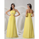 Elegant Strapless Long Chiffon Yellow Prom Evening Dress for Women