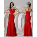 Cheap Mermaid Sweetheart Long Red Chiffon Evening Prom Dress for Women