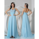 Sheath Halter Long Light Blue Chiffon Evening Prom Dress for Women