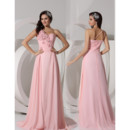 A-Line One Shoulder Sweep Train Pink Chiffon Prom Evening Dress for Women