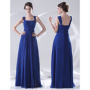 Designer Sheath Square Long Blue Chiffon Prom Evening Dress for Women