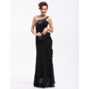 Designer Women's One Shoulder Chiffon Sheath Black Long Prom Evening Dress for Sale