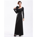 Women's Designer Long Sleeves Sheath Long Black Satin Prom Evening Dress for Sale