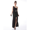 Cheap Classy Women's One Shoulder Sheath Chiffon Black Prom Evening Dress for Sale