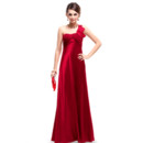Women's Elegant One Shoulder Satin Sheath Floor Length Prom Evening Dress for Sale