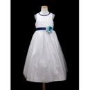 Custom A-Line Round Tea Length Satin Little Girls Party Dress