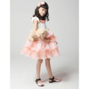 Classic A-Line Short Satin Tiered Little Girls Pageant Party Dress