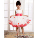 A-Line Knee Length Satin Little Girls Pageant Party Dress