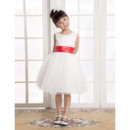 A-Line Round Knee Length Satin Flower Girl Dress for Weding