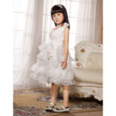 A-Line Round Knee Length Organza Flower Girl Party Dress for Wedding