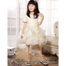 Cute Short Sleeves Knee Length Ruffle Flower Girl Party Dress for Wedding