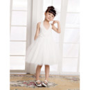 Cute A-Line Halter Knee Length Satin FFlower Girl Party Dress for Wedding