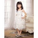 Spaghetti Straps Knee Length Organza Flower Girl Party Dress for Wedding