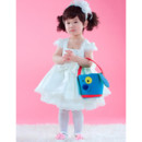 A-Line Cap Sleeves Knee Length Satin Flower Girl Party Dress for Wedding