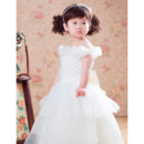 Adorable Ball Gown Tea Length Satin Flower Girl Party Dress for Wedding