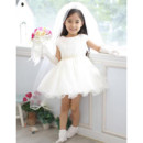 Pretty A-Line Cap Sleeves Short Satin Organza Flower Girl Dress for Wedding