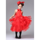 A-Line High-Neck Knee Length Satin Organza ittle Girls Party/ Pageant Dress