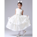 Little Girls Pretty Tea Length Satin First Communion/ Flower Girl Dress