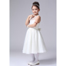 Cute A-Line Tea Length Satin First Communion/ Flower Girl Dress