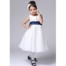 Little Girls Cute A-Line Round Knee Length Satin Flower Girl Dress