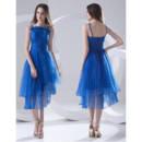 Classy A-Line Spaghetti Straps Short High Low Blue Homecoming Dress