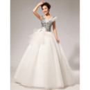 Modern V-Neck Sequined Ball Gown Floor Length Satin Wedding Dress