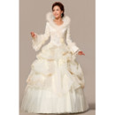 Gorgeous Long Sleeves Satin Ball Gown Long Wedding Dress for Winter