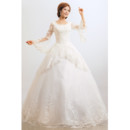 Gorgeous Lace Long Sleeves Ball Gown Floor Length Wedding Dress