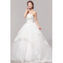 Gorgeous Sweep Train Organza Ball Gown Strapless Dress for Spring Wedding