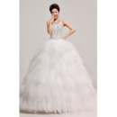 Inexpensive Gorgeous Beaded Ruffle Ball Gown Sweetheart Organza Wedding Dress